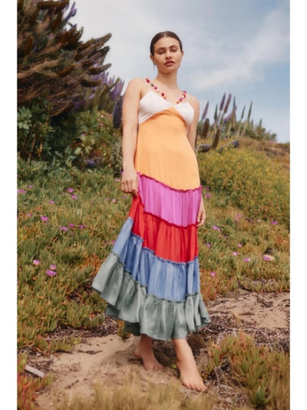 Anthropologie Rainbow V-Neck Maxi Dress Sz Small
